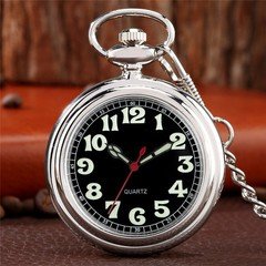 Open Face Quartz Pocket Watch with Luminous Hands & Numbers Easy Night Reading