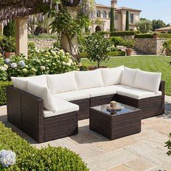 Order A-B Together--7-piece Outdoor Patio Settee, Modular Wicker Furniture Set, 