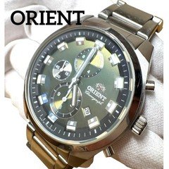 ORIENT Chronograph Mens Watch Green Dial Stainless With Case Battery Dead