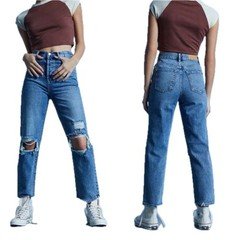 PacSun Medium Wash Blue Distressed High Rise Straight Leg Ankle Jeans Size 24