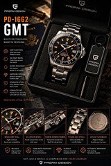 Pagani Design GMT Automatic 200m Black/Orange Dial 40mm Steel Bracelet Box