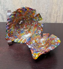Pair Murano Millefiori Art Glass Bowls Hand Blown Italian Decorative Catchall