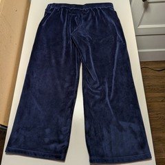 Pajamagram Women's Navy Bleu Velvet pants Wide Leg Lounge Soft Size XL 40-42