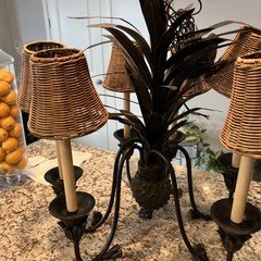 Palm Tree Chandelier Lamp With Wicker Shades