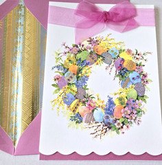 Papyrus Easter Card Ribbon Bow Rhinestone Easter Egg Floral Wreath Flowers