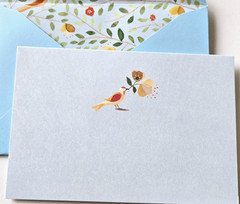 Papyrus Greeting Card Blank Note Card Bird with Flowers Lined Envelope