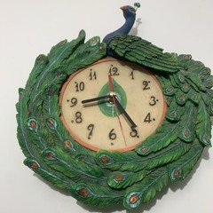 Peacock Quartz Clock  12x 10 Inches
