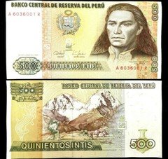 PERU 500 INTIS Year 1987 Banknote World Paper Money UNC Currency Bill Note