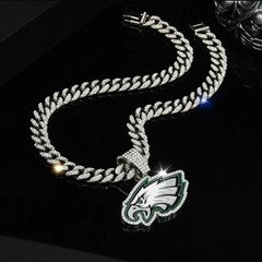 PHILADELPHIA EAGLES GEM NECKLACE Silver Bling Football Pendant / 24" Cuban Chain