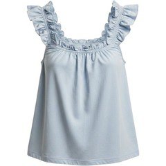 PIYAMA Lounge Top Womens L Light Blue Ruffle Strap Cotton Babydoll Smocked