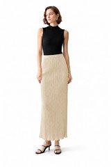 PLEATS PLEASE ISSEY MIYAKE Ivory Beige Pleated Maxi Skirt Size 3 Japan Women