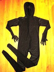 Plus Size Shiny Black Long Sleeve Open Face Footed Unitard W/Hands XXL-16-18 New