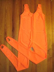 Plus Size Shiny Orange Tank Stirrup Foot Unitard Catsuit Jumpsuit Sz 2XL-16+ New