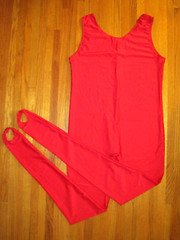 Plus Size Shiny Red Tank Spandex Stirrup Foot Unitard Catsuit Size 2XL-16-18 New