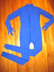 Plus Size Shiny Royal Long Sleeve T Neck Footed Unitard W/Hands Sz 2XL-16-18 New