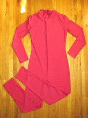 Plus Size Shiny Wine Red Long Sleeve T-Neck Foot Less Unitard Size 2XL-16-18 New