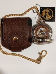 POCKET WATCH, FRANKLIN MINT BALD EAGLE WATCH & LEATHER COVER, Ted Blaylock Art