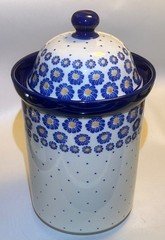 POLISH POTTERY - BOLESLAWIEC - CERAMIKA ARTYSTYCZNA - BLUE ZINNIAS - CANISTER