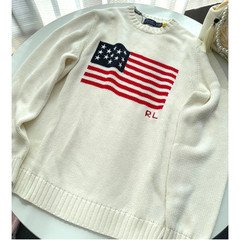 POLO RALPH LAUREN American Flag Cotton Sweater Women Small