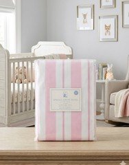 Pottery Barn Kids Spring Stripe Curtain Panel 96"/44” Pink White  Belt Loop Rare