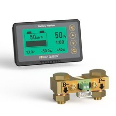 Power Queen 500A Battery Monitor with Shunt Capacity Display 8V-120V Lithium SLA