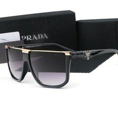 Pra*da Oversized Shield Sunglasses Black Gold Gradient Lens
