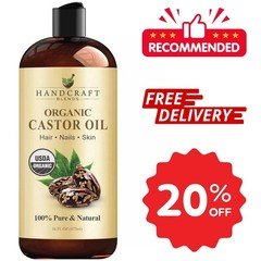 Premium Organic Castor Oil 100% Pure and Hexane-Free Cold-Pressed Beauty 16 fl.