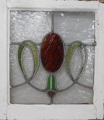 PRETTY FLORAL OLD ENGLISH LEADED STAINED GLASS WINDOW 17 3/4" x 20 1/2"