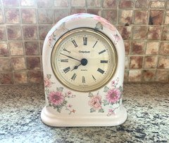 Pretty Grayshott Small Pottery Porcelain Quartz Mantel Clock 5" High 4" Wide