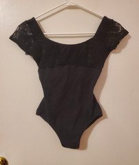 Prima Soft Black Lace Leotard with Cap Sleeves And Adjustable Pinch-Size M