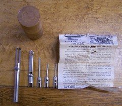 Primitive Sewing Treen Case w/ Parisian Perfected Art Needle Set + Instructions