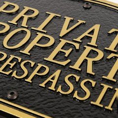 Private Property No Trespassing Sign - Solid Metal Cast, Embossed Statement P...