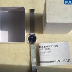 Pulsar Quartz Analog Wristwatch Blue Dial Stainless Bracelet w/ Box Manual