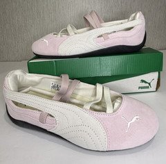 PUMA Suede Ballet Flats Pink/White Slip-On Comfort Round Toe US 6 EU 38