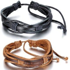 Punk Leather Wrap Braided Strap Cord Bangle Adjustable Bracelet Tribal Men Women