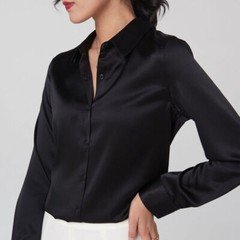 Pure Mulberry Silk Long Sleeve Button Down V Neck Workwear Blouse Top Shirts