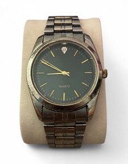 Quartz Dress Watch Black Dial Stick Indexes 12-Hour Two-Tone Metal Bracelet