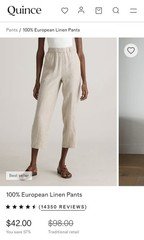Quince 100% European Linen Pants Women’s Large Flax Tan Wide Leg New