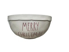 Rae Dunn Merry Christmas Red White / Cream Serving Bowl Decorative Bowl 10" EXC