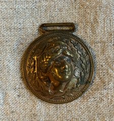 Rare!!! Antique Brass 3D Repousse Lady Liberty Head Goddess Watch Fob