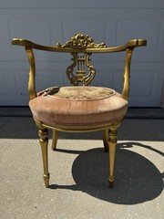 Rare Antique Gilt Lyre Back Boudoir/Accent French Louis XVI Revival Style Chair