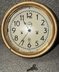 Rare Antique Large Ashcroft USA 10” Heavy Brass Ships Clock Runs With Key 5692