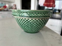 Rare Antique Mccoy Yellow Ware Pottery Green Checkerboard Mixing Bowl 6”