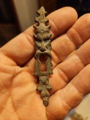 Rare Antique Victorian Devil Escutcheon Keyhole Cover Plate Brass Bronze Gothic