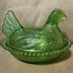 RARE Emerald Indiana Hen on Nest Covered Bowl w/ Lid Oval 2-Piece Decorative