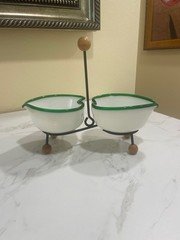 Rare Fenton Rubel Emerald Crest Double  Mayonnaise Heart w/ Stand