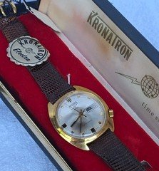 Rare N.I.B. 1960s Swiss Kronatron Electra Day-Date 35mm Manual G.P. Watch Lizard