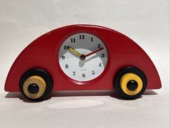 Rare Vintage 1980’s IKEA Wooden Memphis Style Swedish Design Red Car Clock WORKS