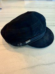 Rare Vintage Saint Laurent YSL Black Lambskin Suede Newsboy Cap Hat M  $895