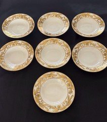 Rare Vintage Stouffer Fine China Fruit/soup Bowls, Gold Orchid Pattern, Art Deco